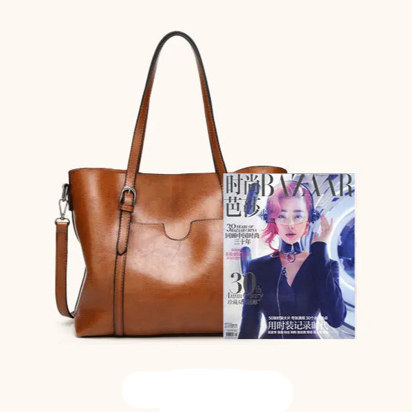 Large leather tote bag with zipper
