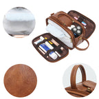 Fold-out leather travel toiletry bag