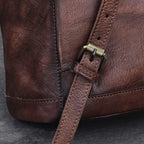 Retro leather rucksack with drawstring closure