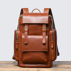 Tall leather rucksack with top flap