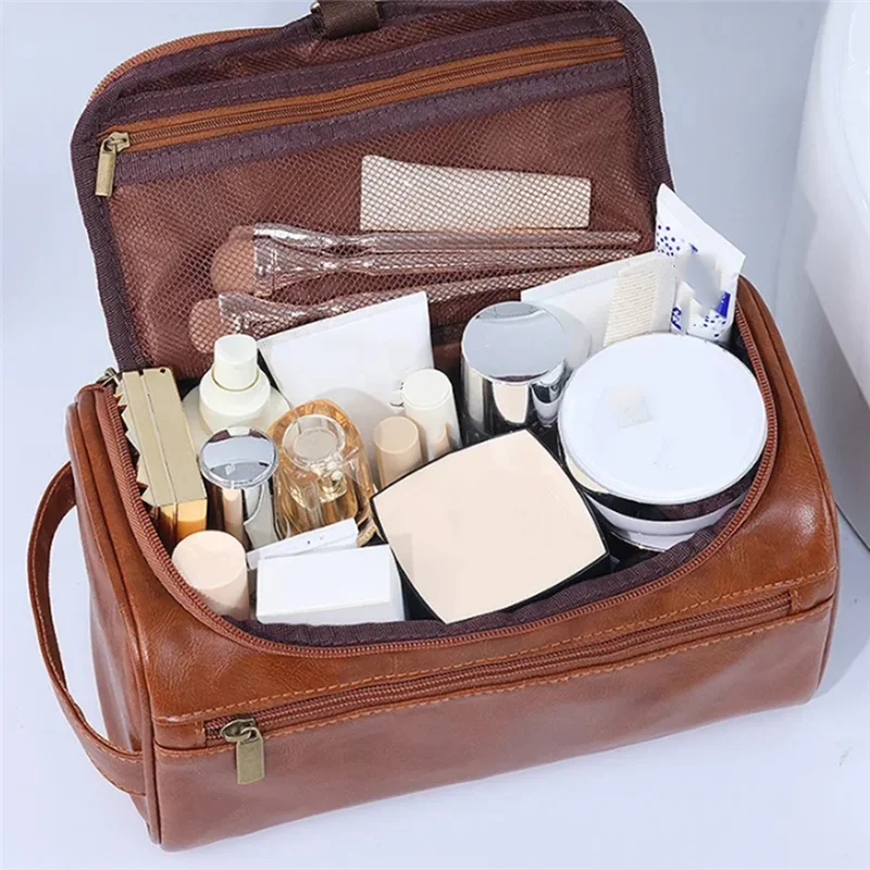 Durable leather toiletry bag