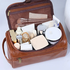 Durable leather toiletry bag