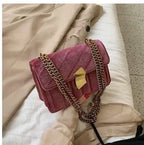 Corduroy handbag with chain and flap closure