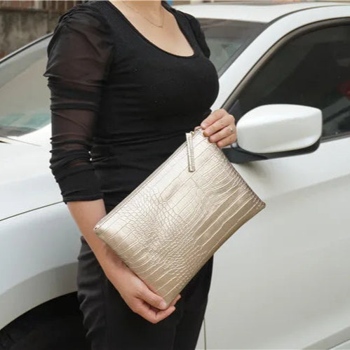 Textured leather clutch