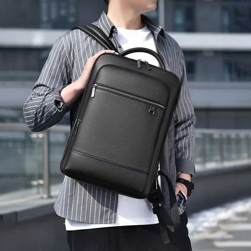 Business leather laptop backpack