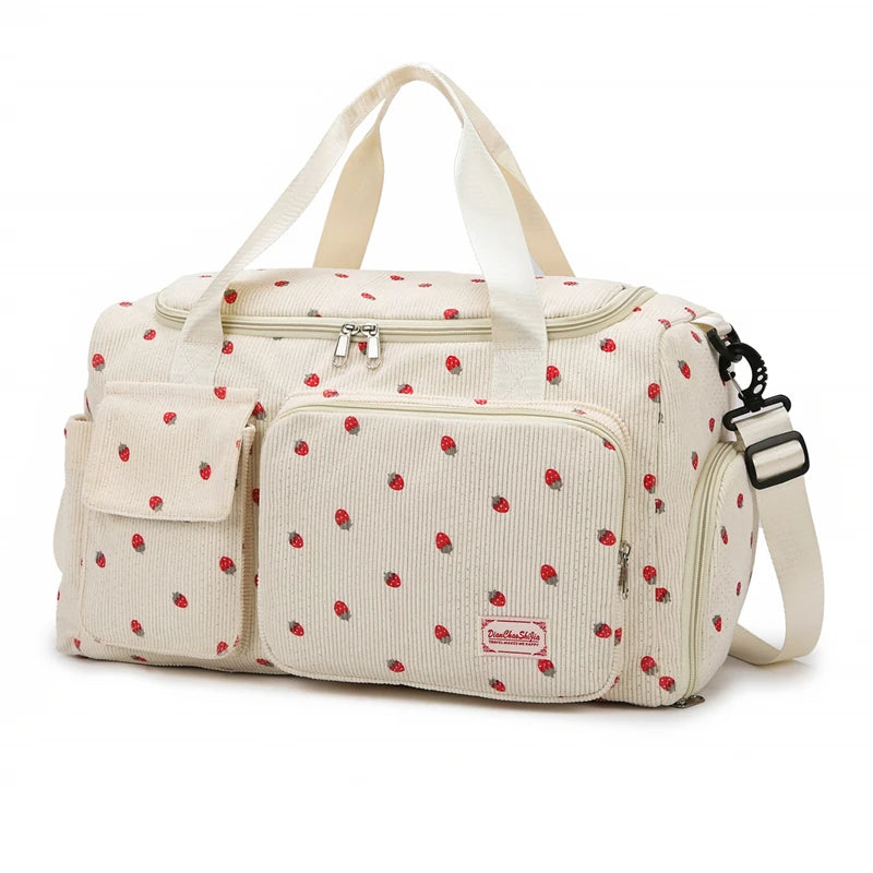 Corduroy travel toiletry bag with shoulder strap