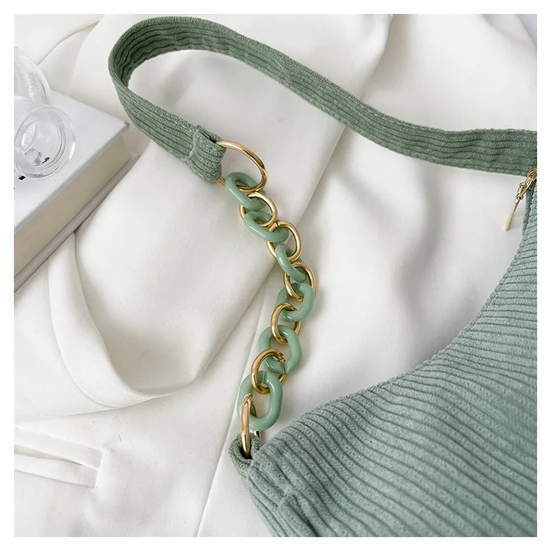 Corduroy handbag set with soft chain handle