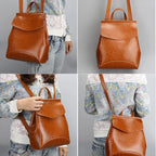 Women’ leather bookbag-style backpack