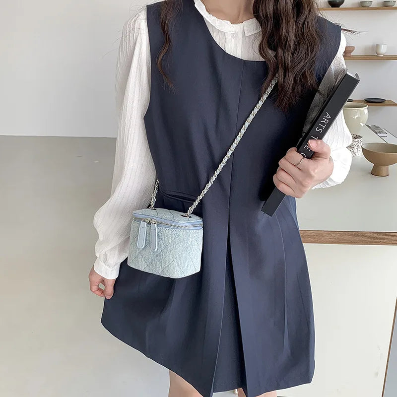 Retro chain strap denim shoulder handbag