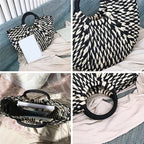 Beige rattan shopper bag