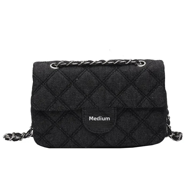 Compact flap denim handbag