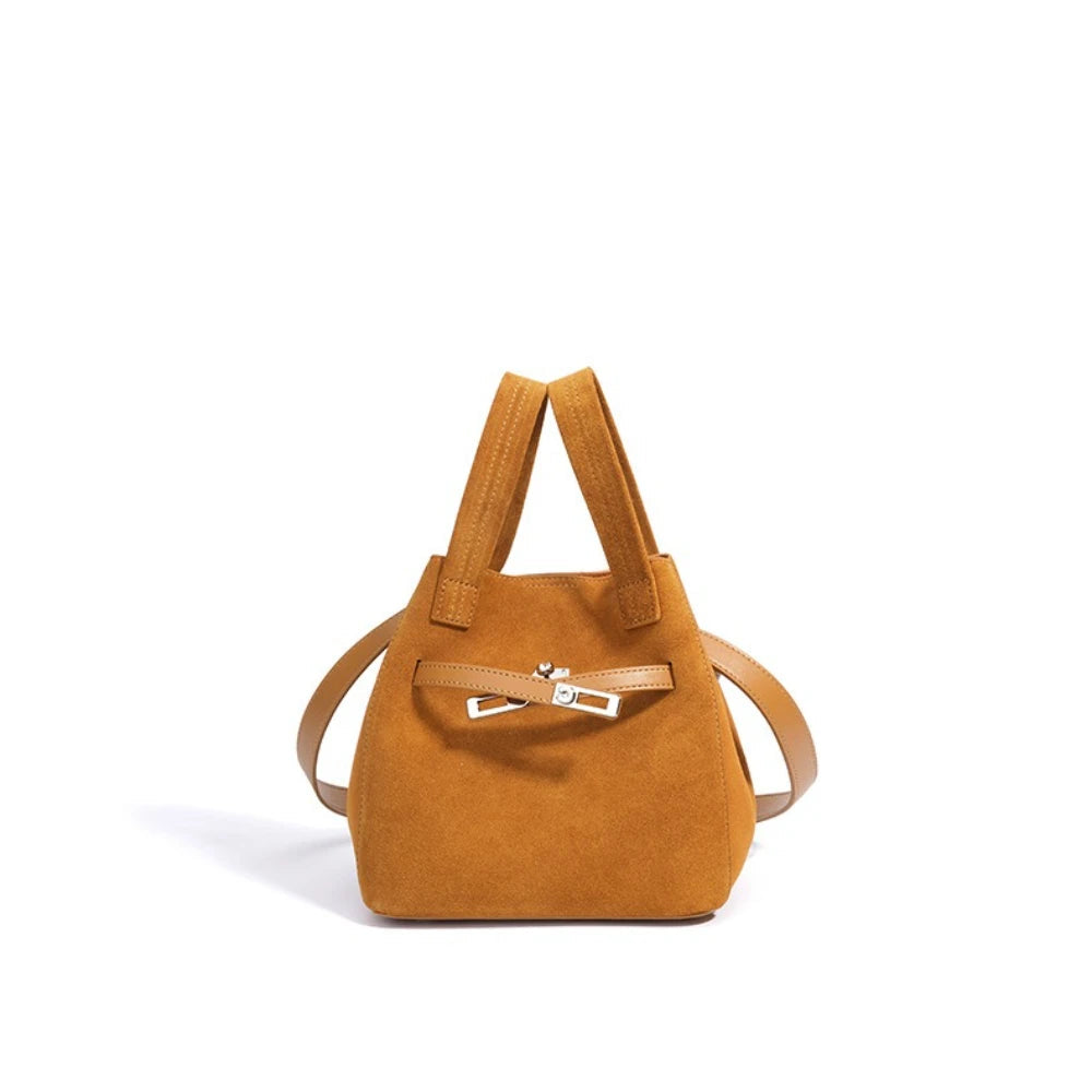 Designer-inspired suede handbag