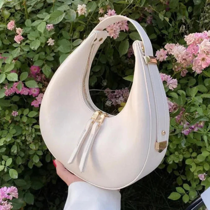 Crescent-shaped leather hobo bag