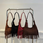 Fashion suede shoulder bag with curved shape