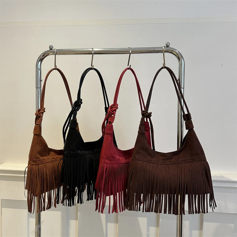 Fashion suede shoulder bag with curved shape