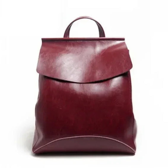 Women’ leather bookbag-style backpack