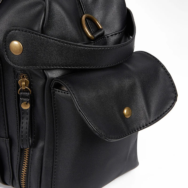 Rugged leather duffle bag with side pockets