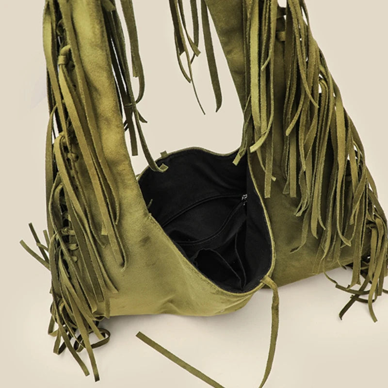 Boho suede shoulder bag