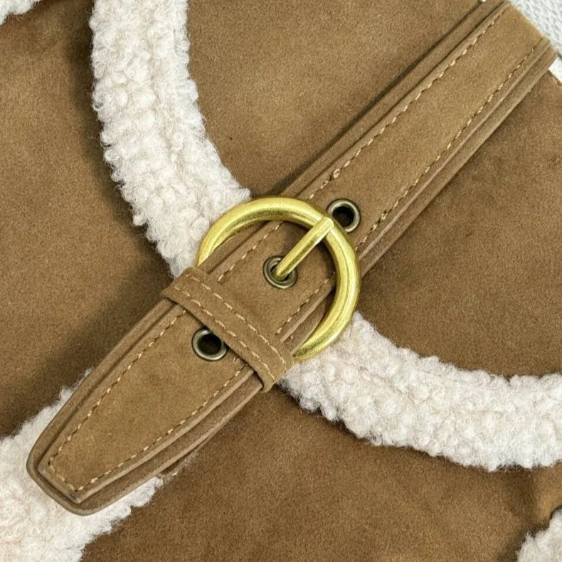 Flop-over suede handbag with fake fur