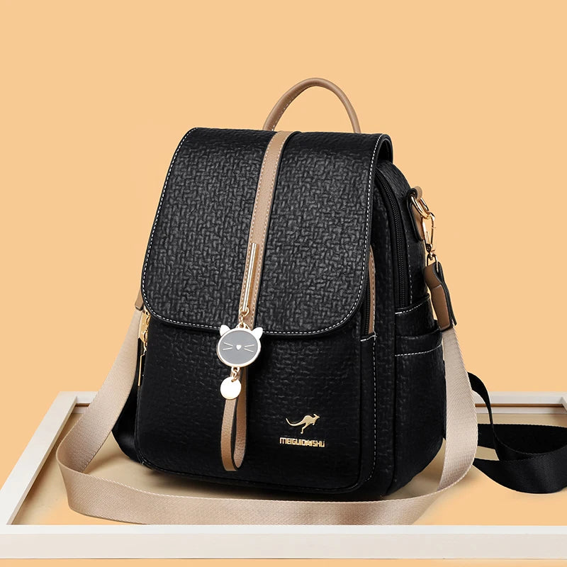 Contrast-strap leather backpack