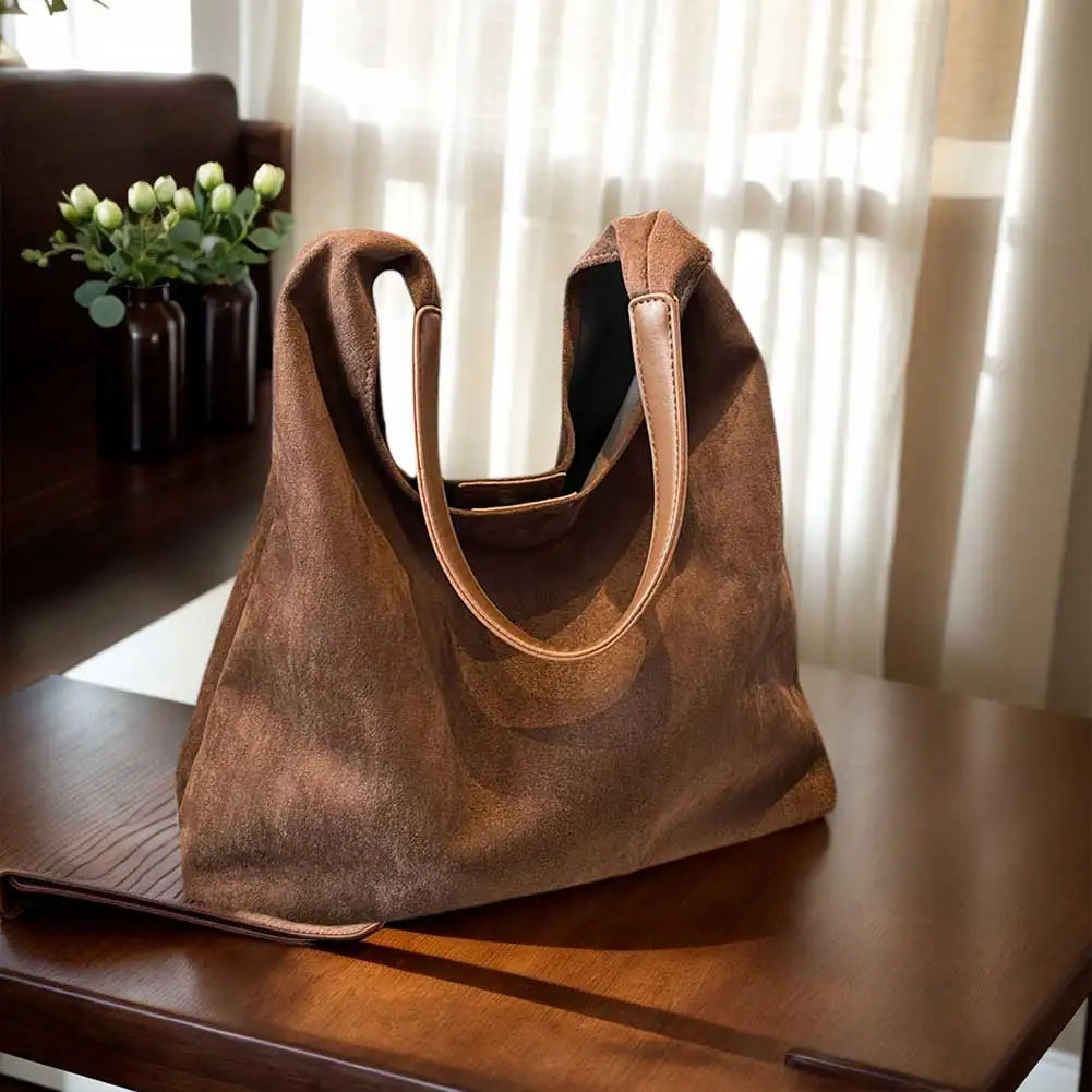 Minimalist suede shoulder slouch bag