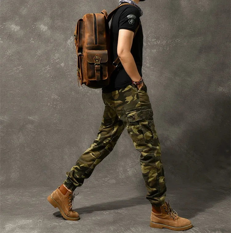 Large leather rucksack with buckles