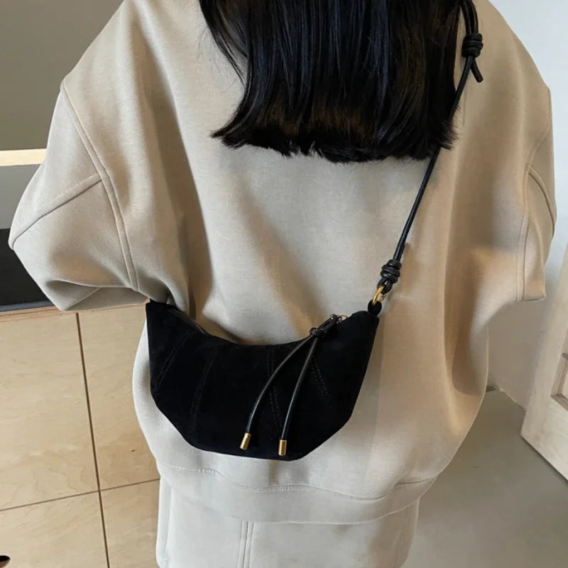 Crescent suede hobo bag