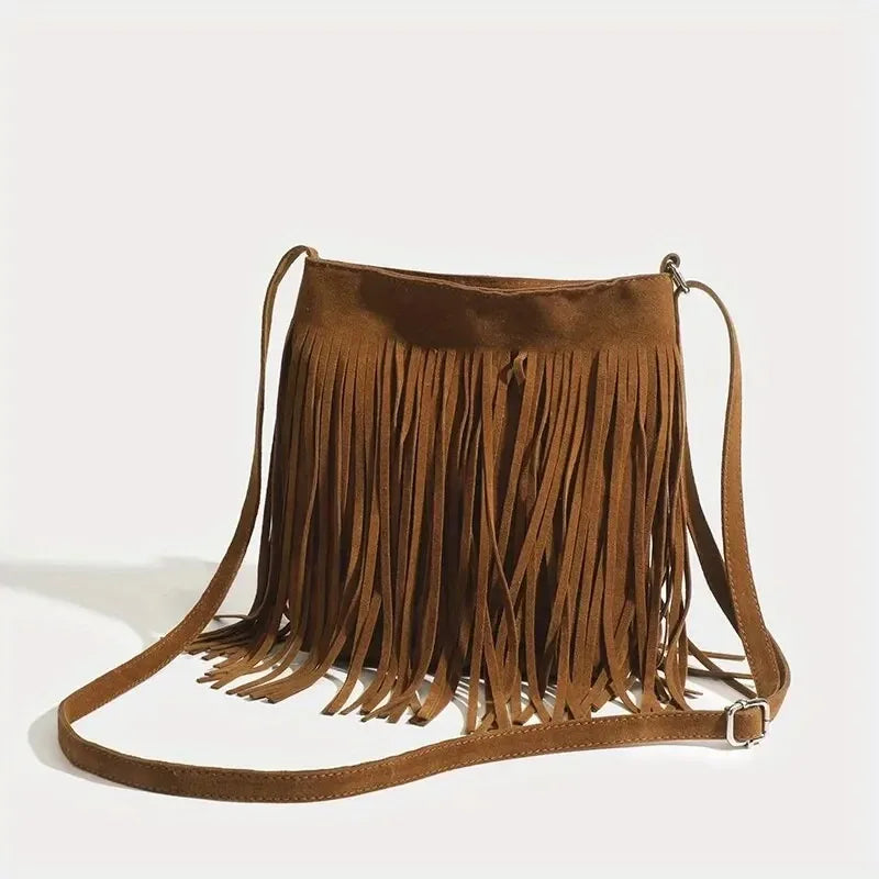 Classic suede shoulder bag with soft silhouette