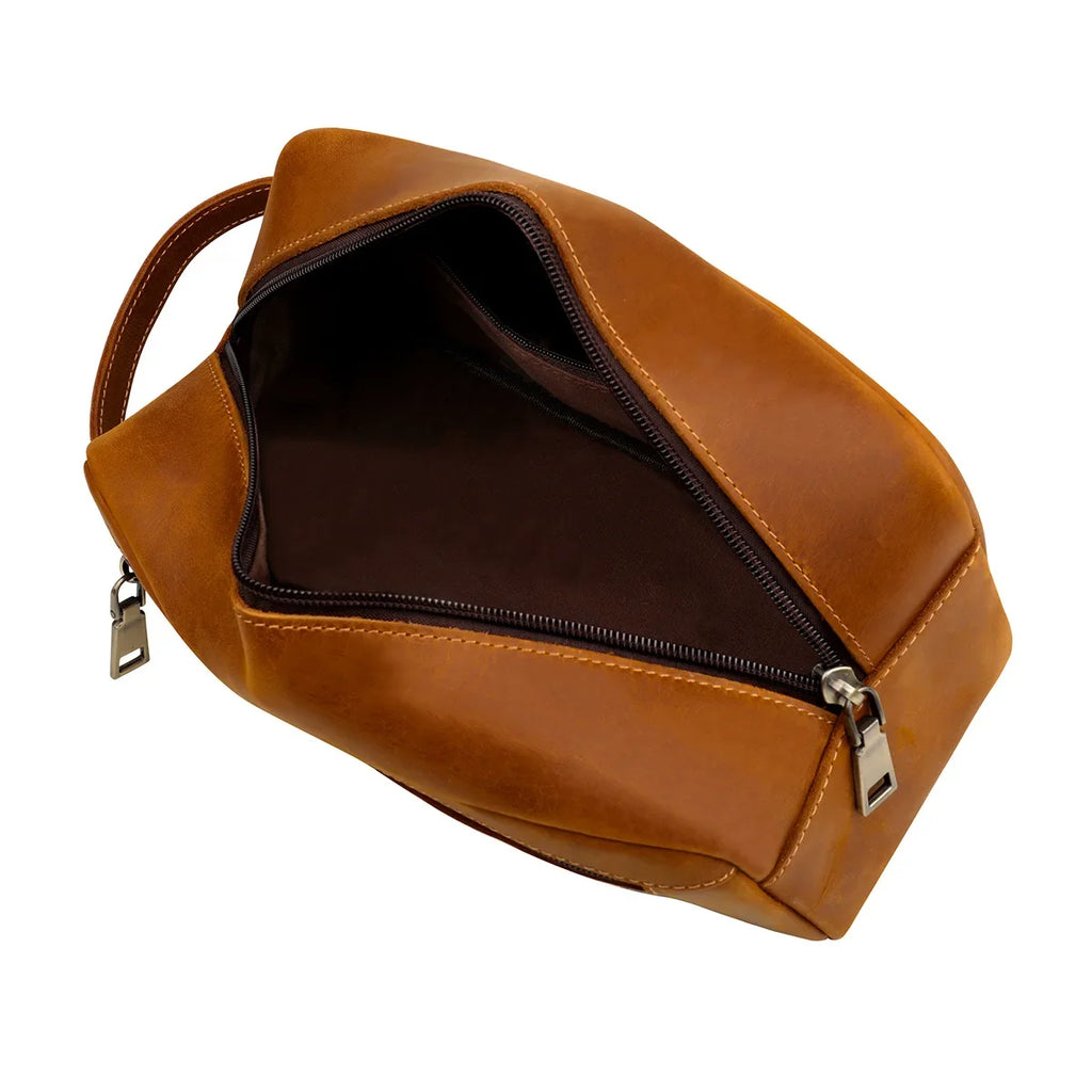 Durable travel leather toiletry bag