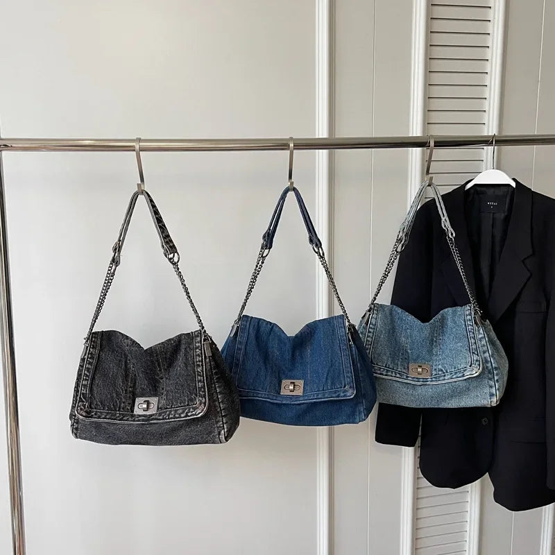 Large capacity denim handbag