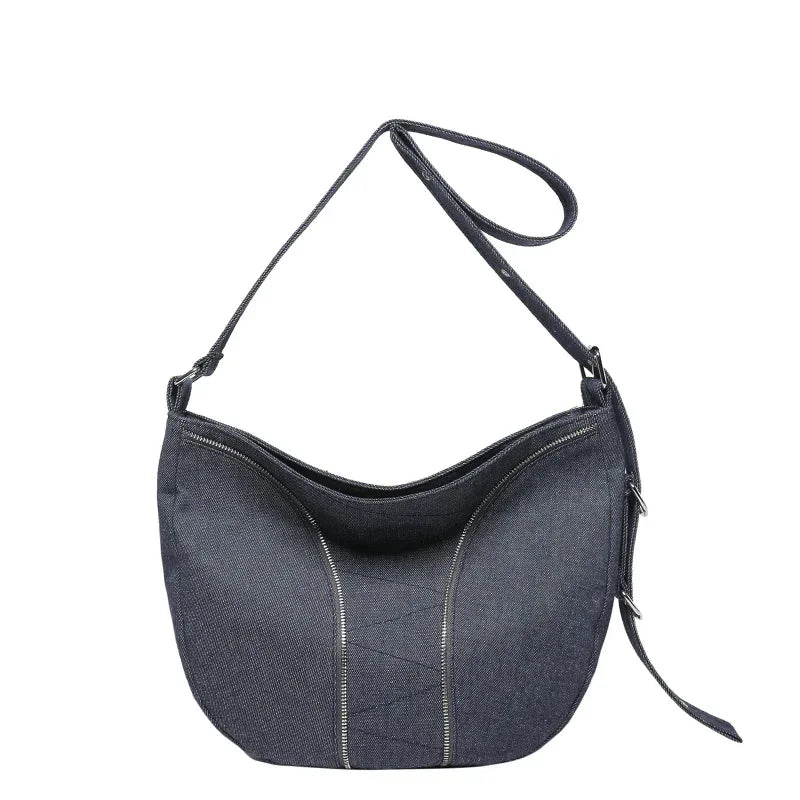 Soft washed denim shoulder bag with casual fold design