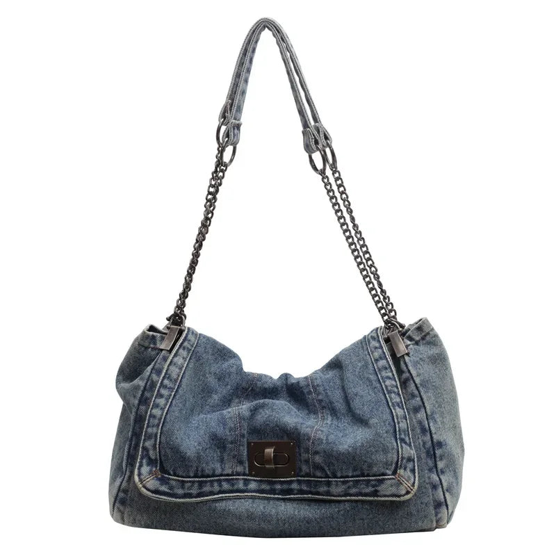 Large capacity denim handbag