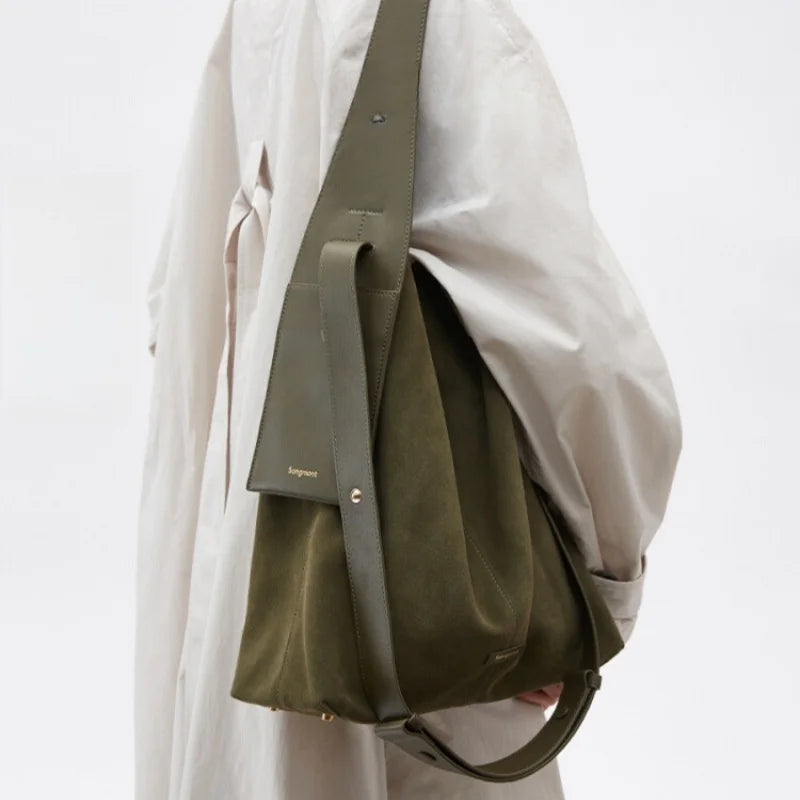 Large suede slouch bag