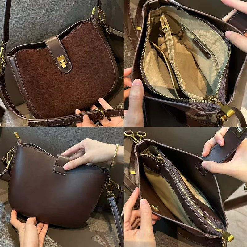 Retro suede shoulder bag