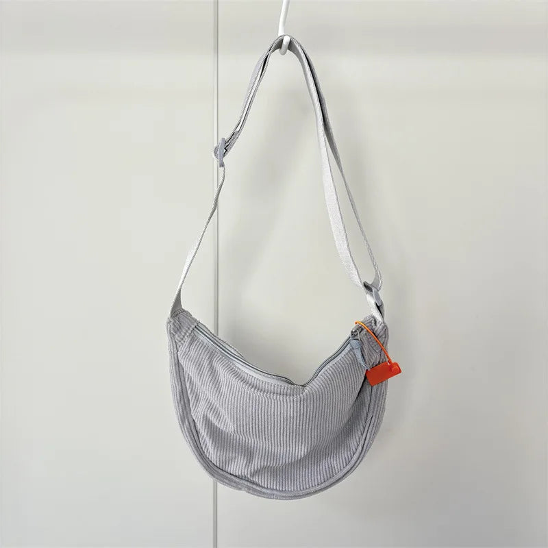 Corduroy handbag with adjustable shoulder strap