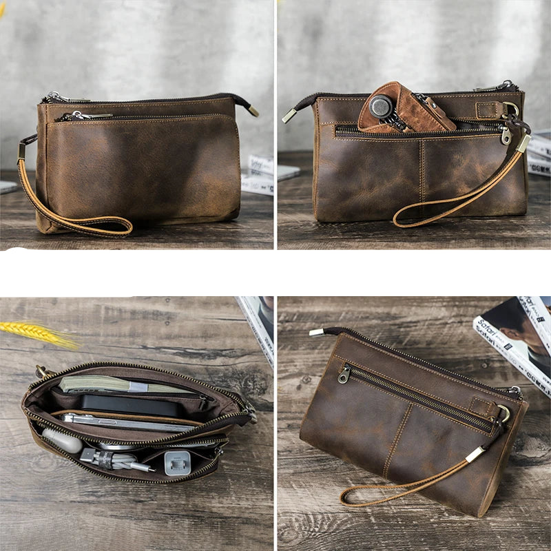 Leather zipper clutch