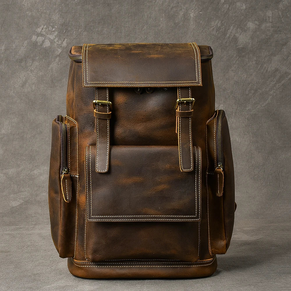 Vintage leather rucksack backpack for men