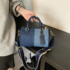 Retro large strap denim shoulder handbag