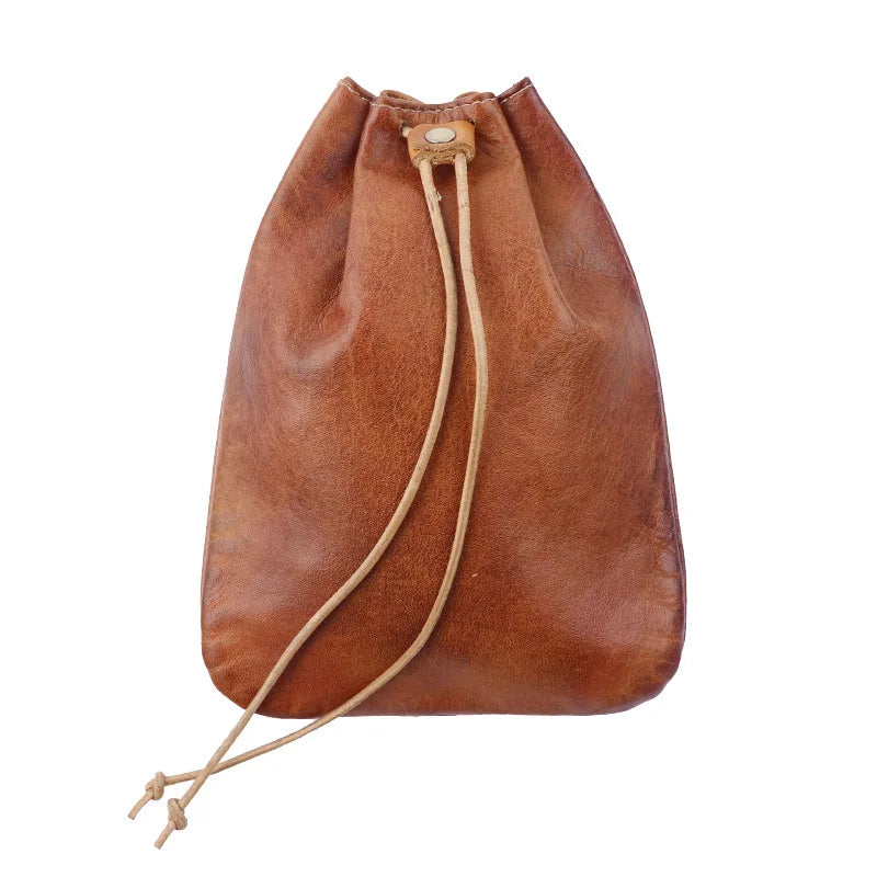 Leather coin pouch drawstring clutch