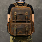 Large leather rucksack with buckles