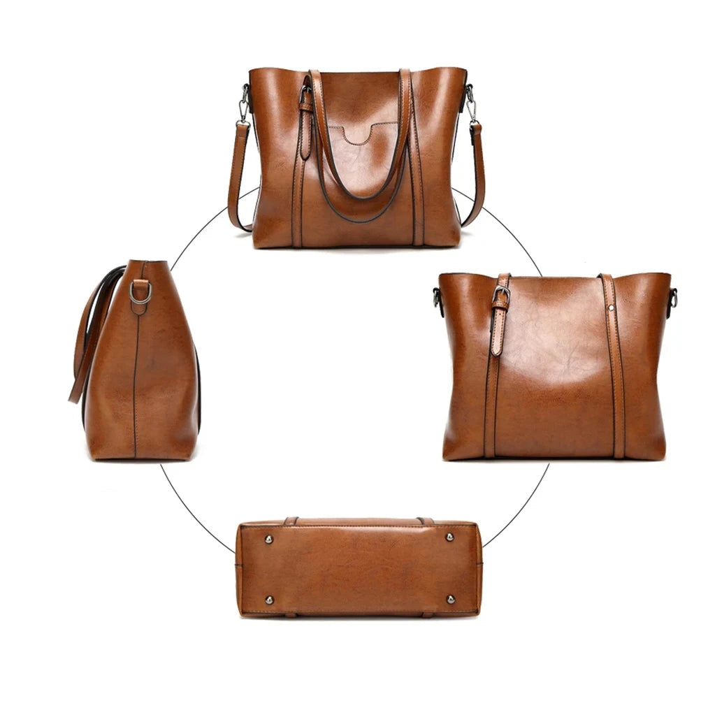 Large leather tote bag with zipper
