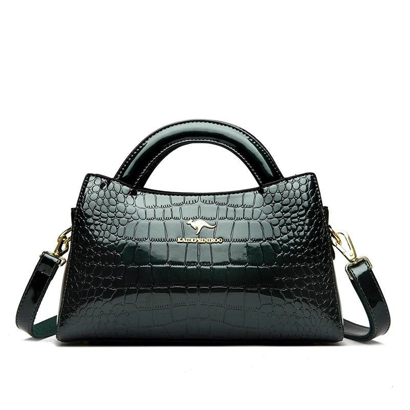 Soft leather handbag with curved top edge