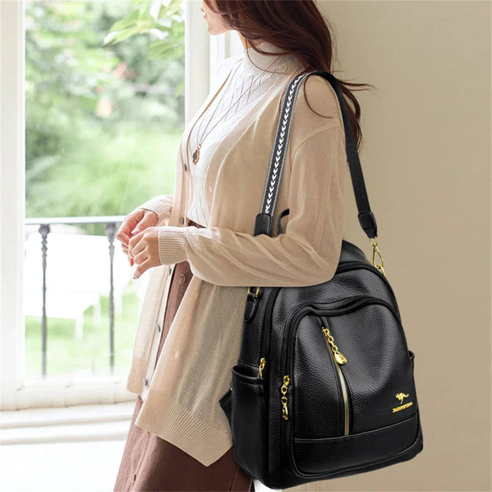 Modern leather backpack for women
