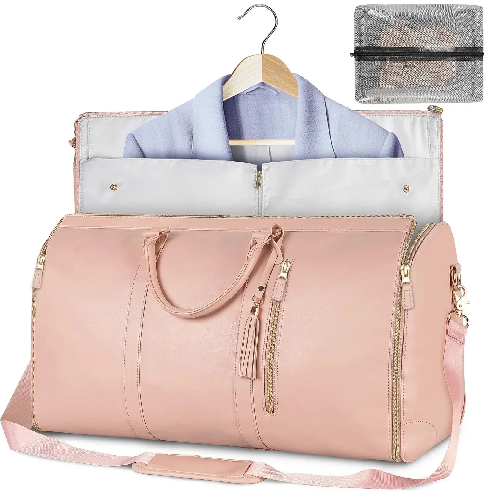 Foldable women's travel leather duffle bag