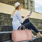 Foldable women's travel leather duffle bag