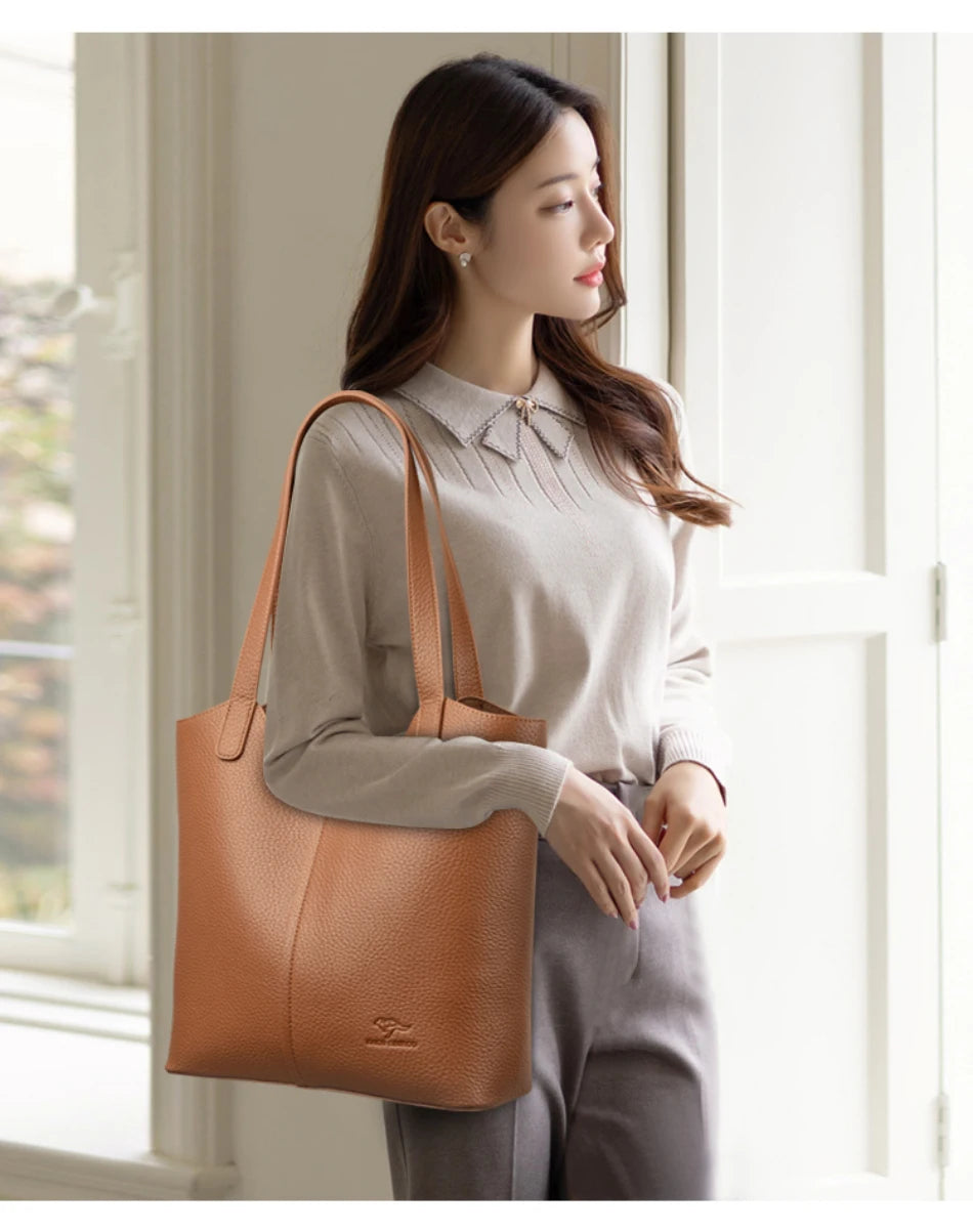 Structured leather tote bag
