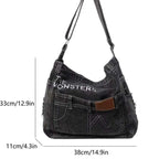Distressed denim tote bag