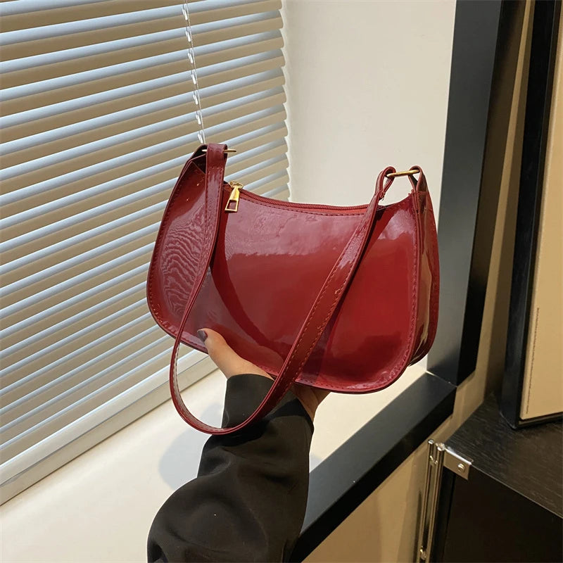 Shiny leather hobo bag