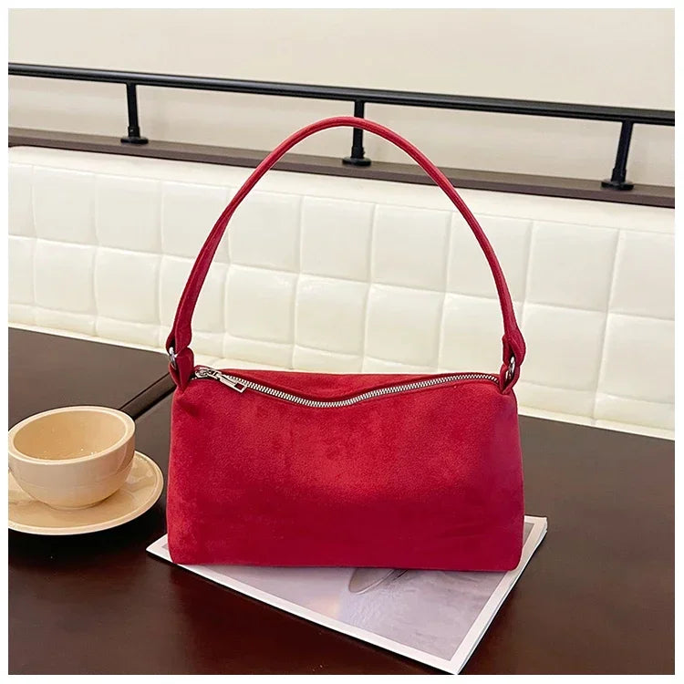 Structured suede shoulder bag