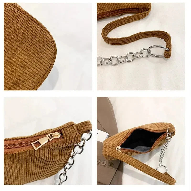 Soft corduroy handbag with single strap